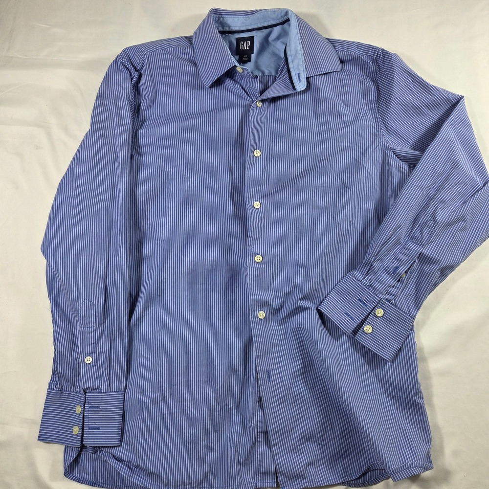 Gap Mens Blue White Striped Long Sleeve Button Down Shirt Large Business Casual